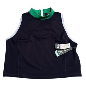 NWT Women's XL MTA Sport Fast Dry Racerback Cropped Tank Top Zip Back Navy